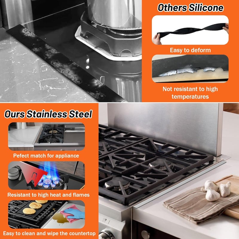 LIFFEE Stainless Steel Stove Gap Covers (2PCS),Stove Gap Filler,Range Trim Kit,Stove Gap Guard for Kitchen Oven Between Stovetop and Counter,Easy Clean Heat Resistant,Adjustable Length 13.8'' to 27.5''Silver - Image 5